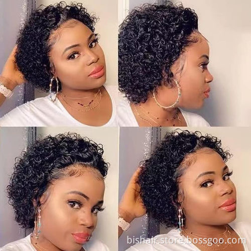 Short curly hair lace wig Pixie Cut suitable for women Brazilian real human hair 150% high-density non-glue pre-pulled front wig
